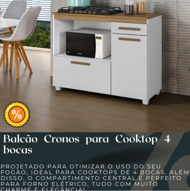 Balcão Cronos para Cooktop 4 Bocas