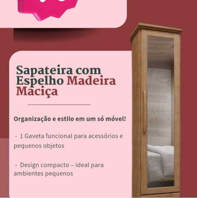 Sapateira com Espelho Madeira Maciça